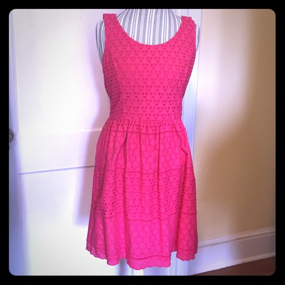 Elle Dresses & Skirts - Elle EUC Hot Pink Eyelet Lace Fit & Flare Dress